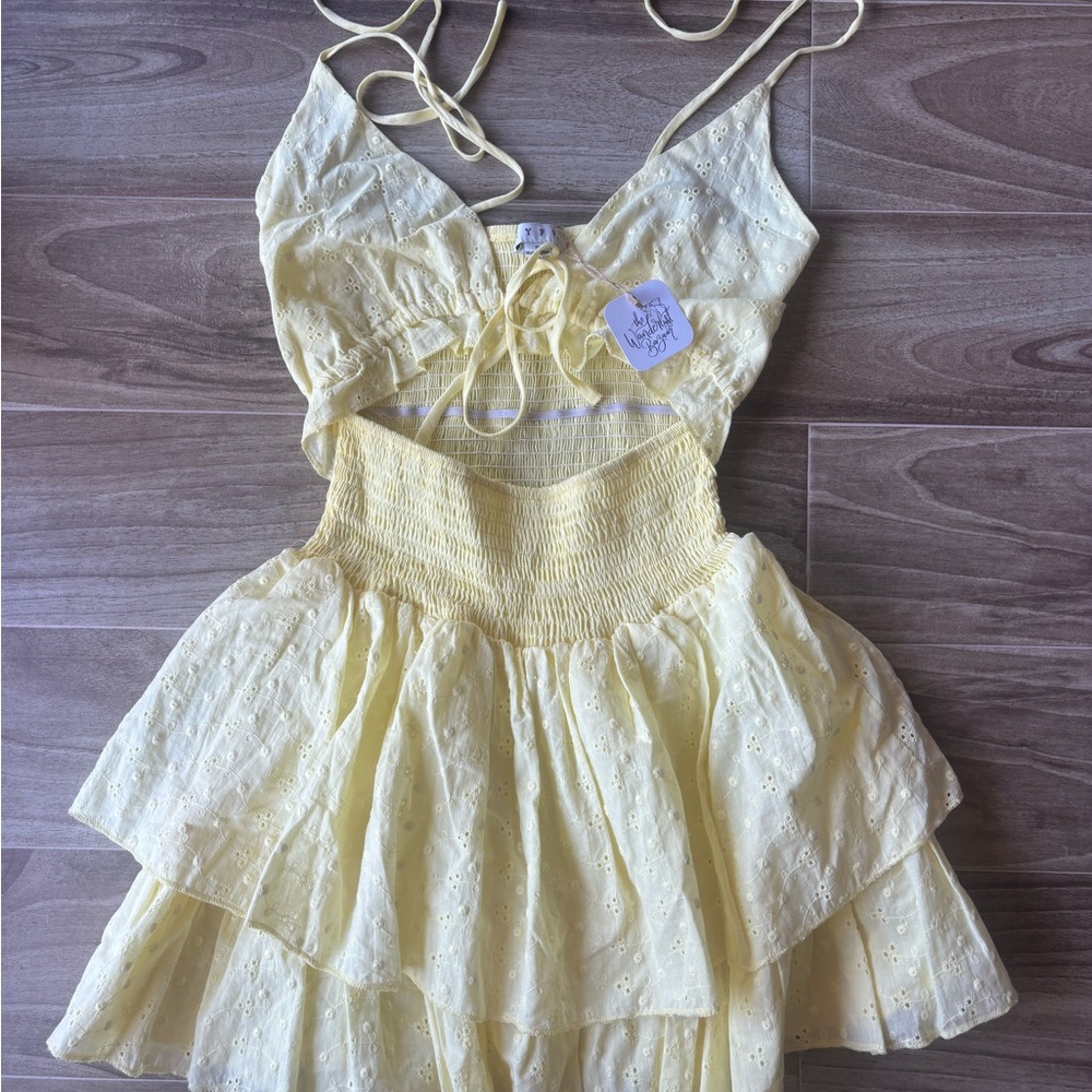 HYFVE Yellow Eyelet Mini Dress